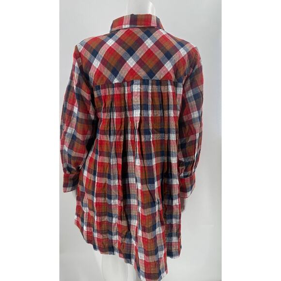 Aura Blouse Top Womens Size XS Multicolor Plaid Button Front Long Sleeve - Picture 5 of 7